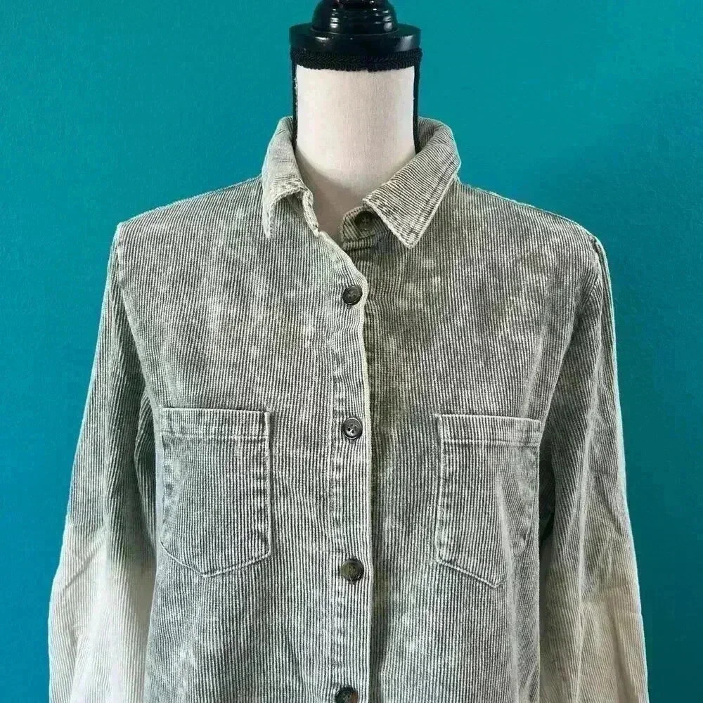 Peach Love Acid Wash Corduroy Shacket Shirt Jacket Cotton Relaxed Fit Size S - Picture 5 of 9